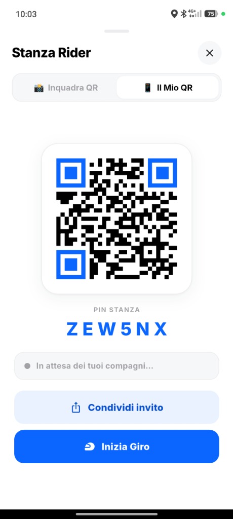 Schermata per entrare in una stanza di gruppo inquadrando un codice QR